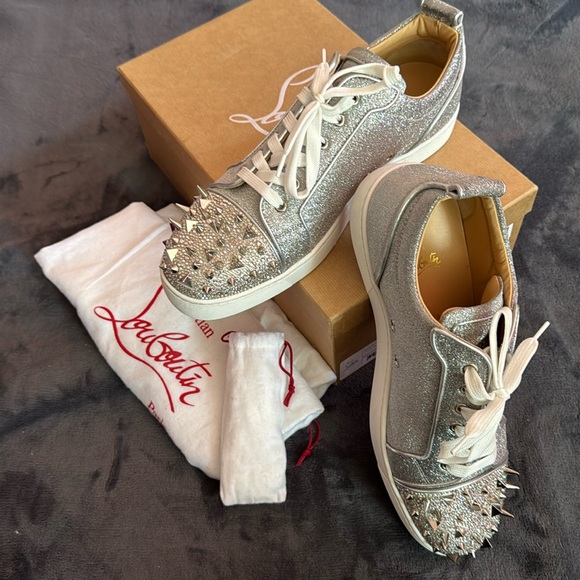 Christian Louboutin Louis Junior Pik Strass Silver Sneaker - Picture 1 of 7